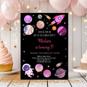 Pink Girl Astronaut Space Birthday Invitation