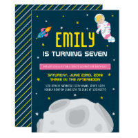 Pink Girl Astronaut Space Birthday Invitation