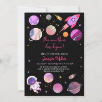 Pink Girl Astronaut Space Countdown Baby Shower Invitation