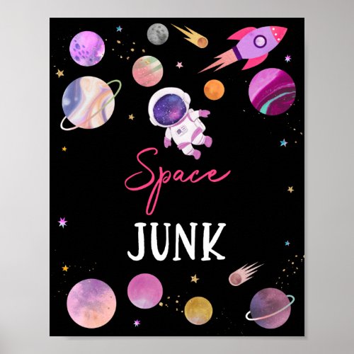 Pink Girl Astronaut Space Junk Birthday Sign