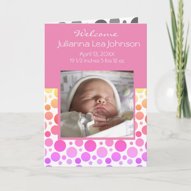 Pink Girl Baby Arrival Announcement (Front)