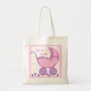 Pink Girl Baby Buggy Carriage Customized Tote Bag