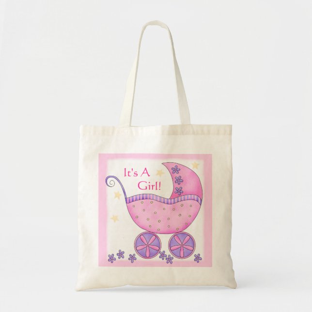 Pink Girl Baby Buggy Carriage Customized Tote Bag (Front)