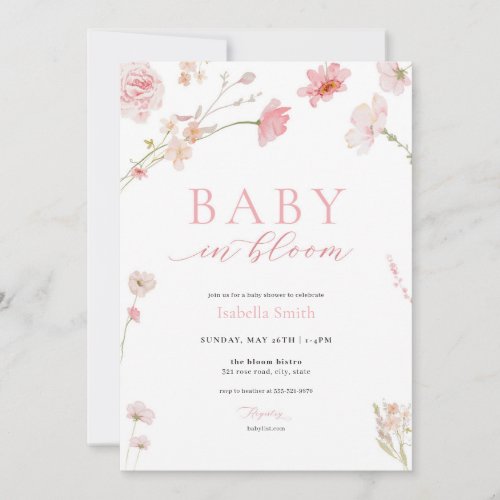 Pink Girl Baby in Bloom Baby Shower Invitation