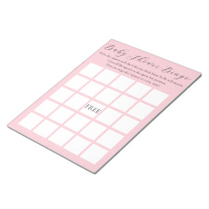 Pink Girl baby shower BINGO GAME Notepad