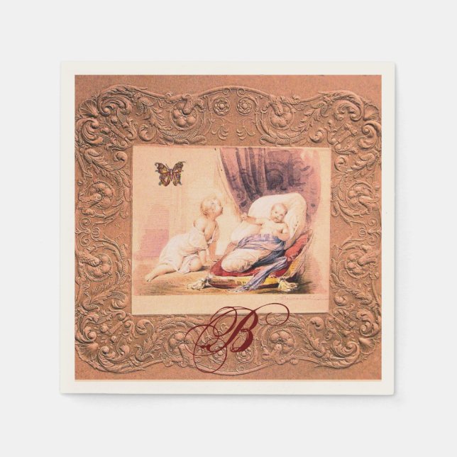PINK GIRL BABY SHOWER,BUTTERFLY,FLORAL MONOGRAM NAPKINS (Front)