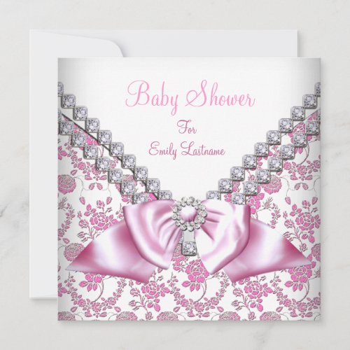 Pink Girl Baby Shower Diamonds Bow Image Invitation