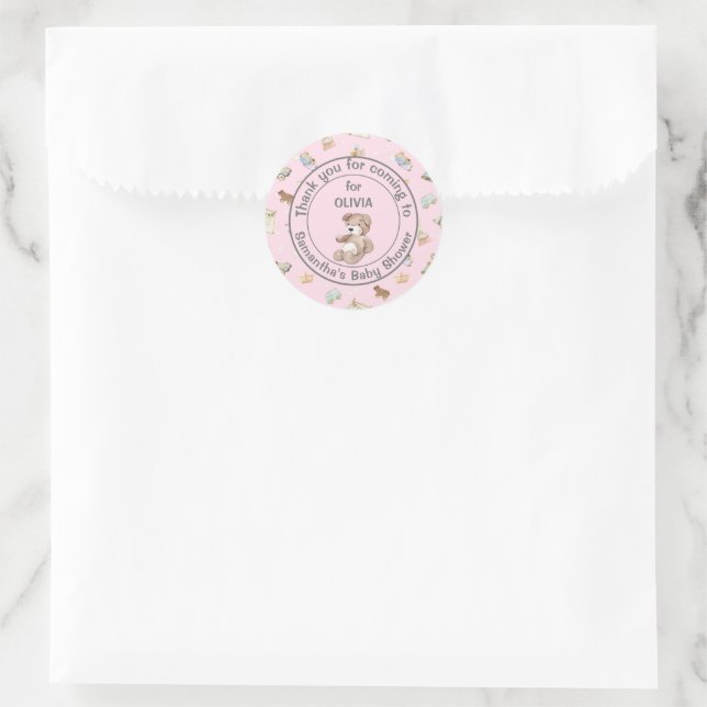 Pink Girl Baby Shower Favor, Thank You Classic Round Sticker (Bag)