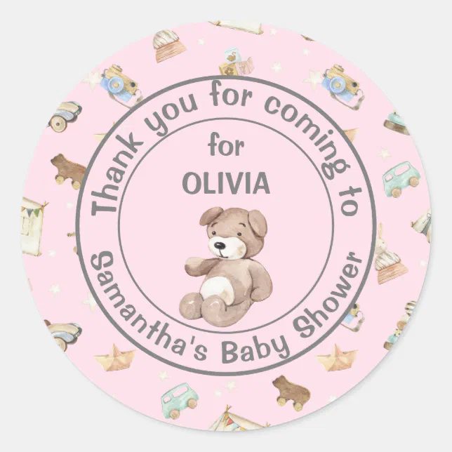 Pink Girl Baby Shower Favor, Thank You Classic Round Sticker | Zazzle
