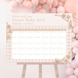 Pink Girl Baby Shower Guess the Arrival Date Game Foam Board