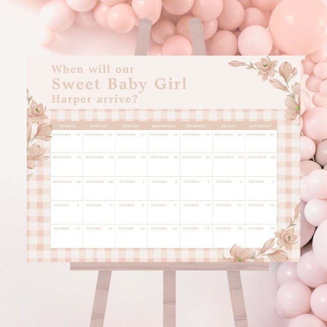 Pink Girl Baby Shower Guess the Arrival Date Game Foam Board (Creator Uploaded)