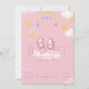 Pink girl baby shower invitation