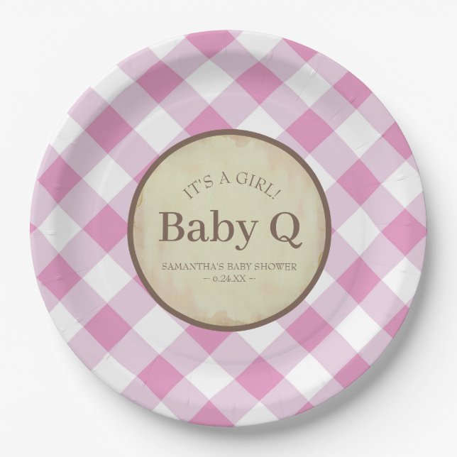 Pink Girl Baby Shower Paper Plates (Front)