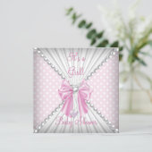 Pink Girl Baby Shower Pearl Polka Dots Invitation (Standing Front)