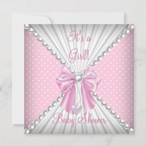 Pink Girl Baby Shower Pearl Polka Dots Invitation