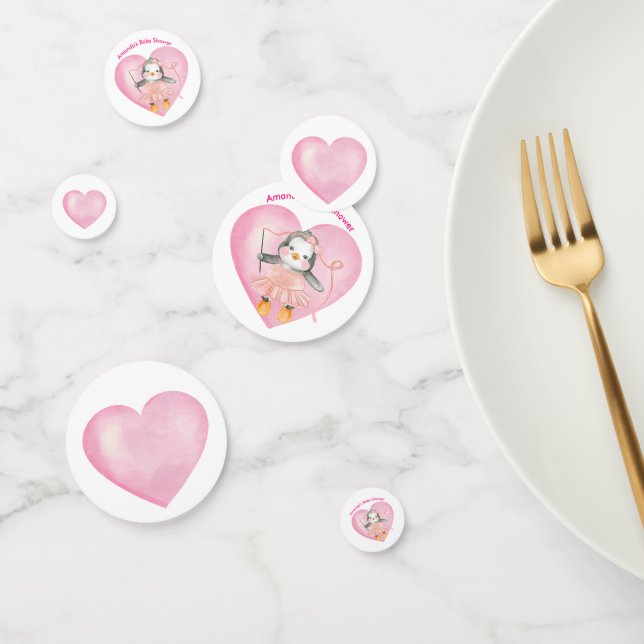 Pink Girl Baby Shower Penguin Cute Table Confetti (Group)