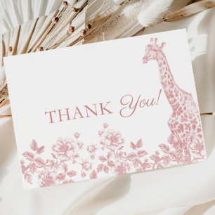 Pink Girl Baby Shower Toile Safari Thank you Card