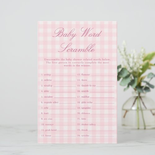 Pink Girl Baby Shower Word Scramble