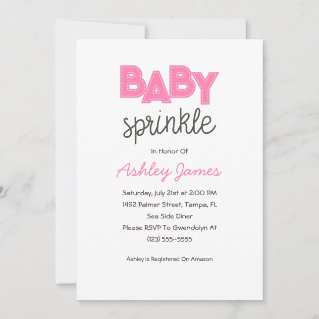 Pink Girl Baby Sprinkle Invitation (Front)