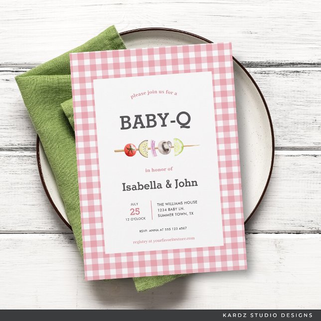 Pink Girl BabyQ Couple Baby Shower Invitation (Invite shown in 5 x 7 inches, choose size, paper and corner style. Buy print or digital invitations.)