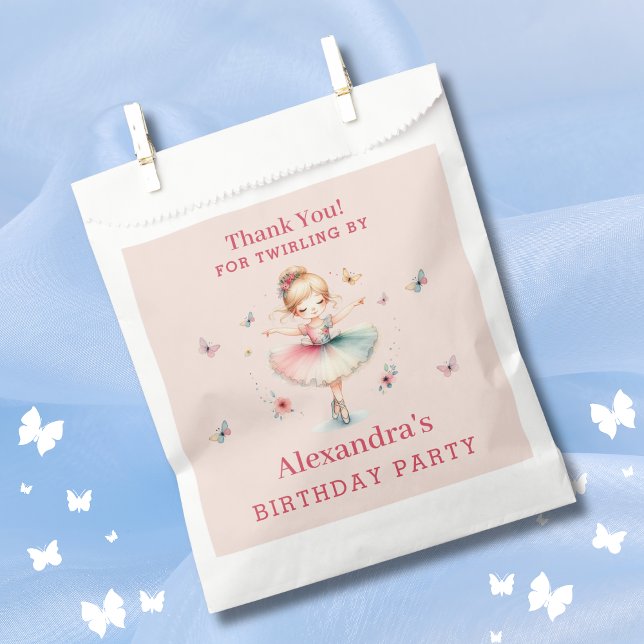 Pink Girl Ballerina Butterflies Birthday Thank You Favor Bag (Creator Uploaded)