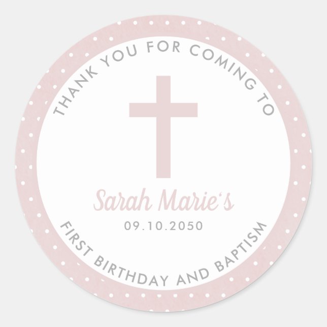 Pink Girl Baptism Christening Favor Thank You Classic Round Sticker (Front)