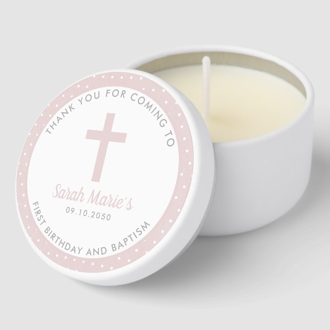 Pink Girl Baptism Christening Favor Thank You Mini Candle Favors (Corner)