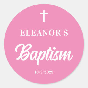 Pink Girl Baptism Classic Round Sticker