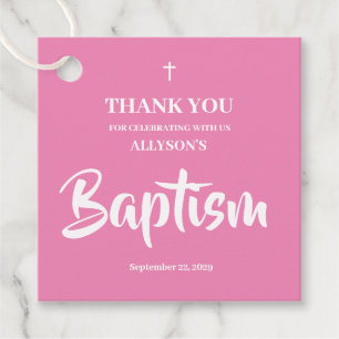 Pink Girl Baptism Favor Tags