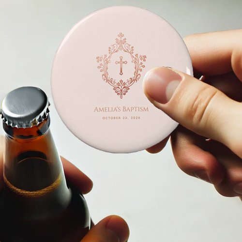 Pink Girl Baptism Favors Rose Gold Crest Elegant  Bottle Opener