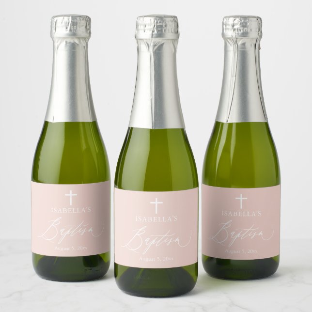 Pink Girl Baptism Mini Sparkling Wine Bottle Label (Bottles)
