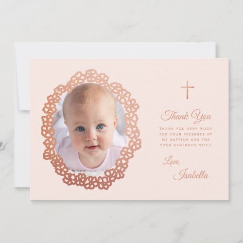Pink Girl Baptism Photo in Rose Gold Floral Wreath