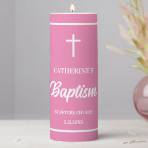 Pink Girl Baptism Pillar Candle