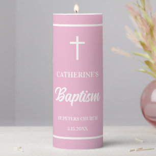 Pink Girl Baptism Pillar Candle