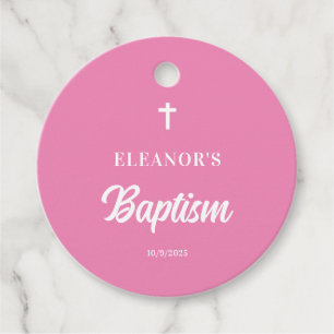 Pink Girl Baptism Round Favor Tags