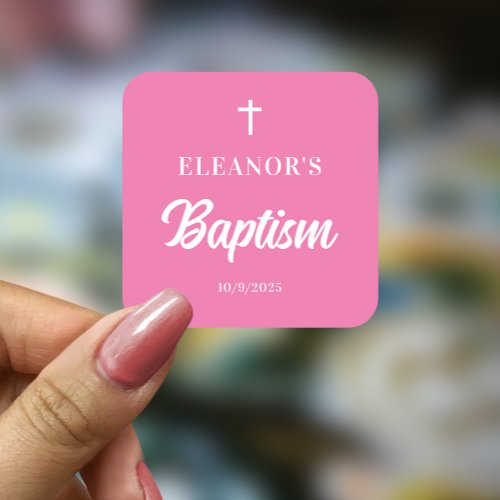 Pink Girl Baptism  Square Sticker