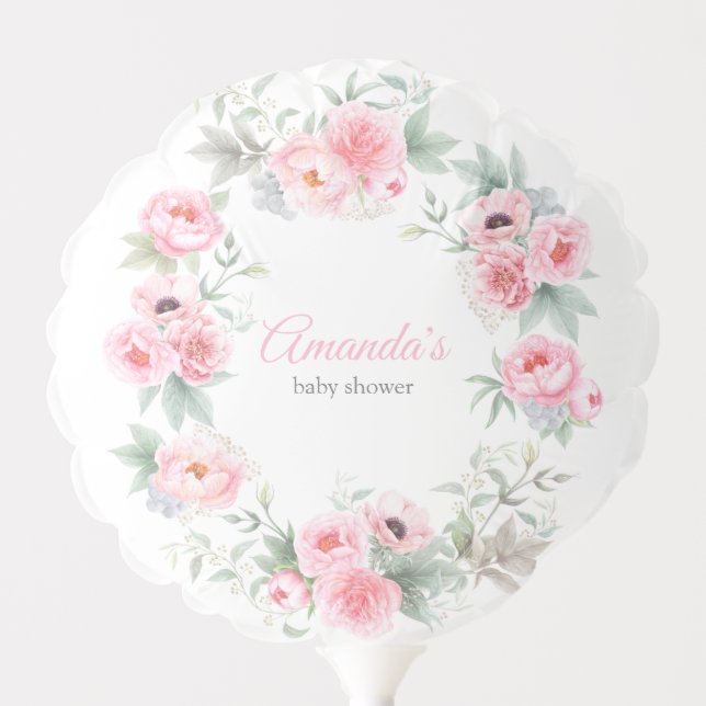 Pink, Girl Baptism Watercolor, Floral Balloon (Front)