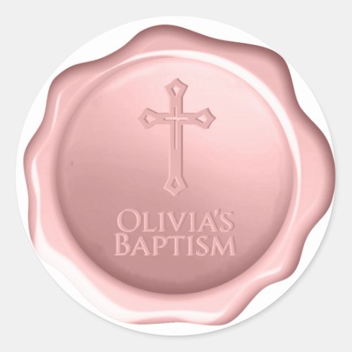 Pink Girl Baptism Wax Seal Dusty Rose Cross  Name