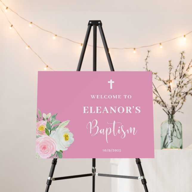 Pink Girl Baptism Welcome Sign Foam Board (In Situ (Stand))