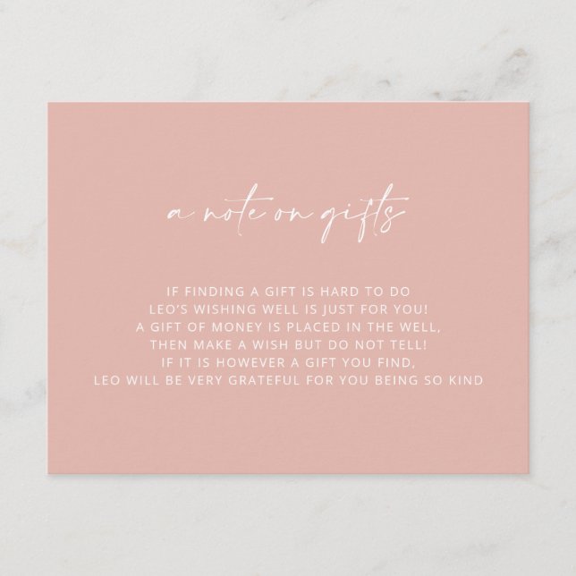 Pink Girl Baptism Wishing Well  Enclosure Card (Front)