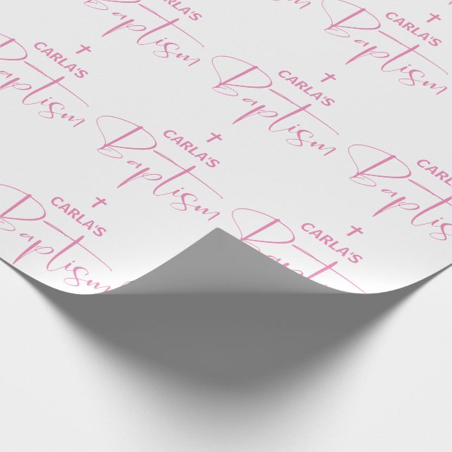 Pink Girl Baptism Wrapping Paper (Corner)