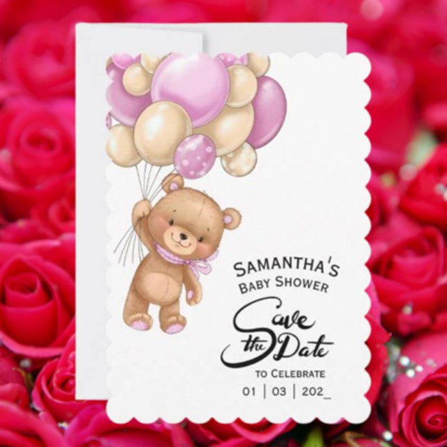 Pink Girl Bear Baby Shower Invitation (Celebrate your little one with our charming Pink Girl Bear Baby Shower Invitation!  )