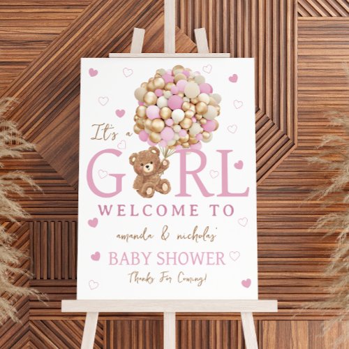 Pink Girl Bear Balloons  Hearts Bohemian Welcome Foam Board