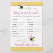 Pink Girl Bee Baby Shower Baby Word Scramble Game (Front)