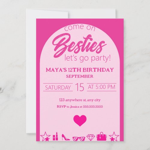 Pink Girl Birthday Pink Besties Party Birthday Invitation