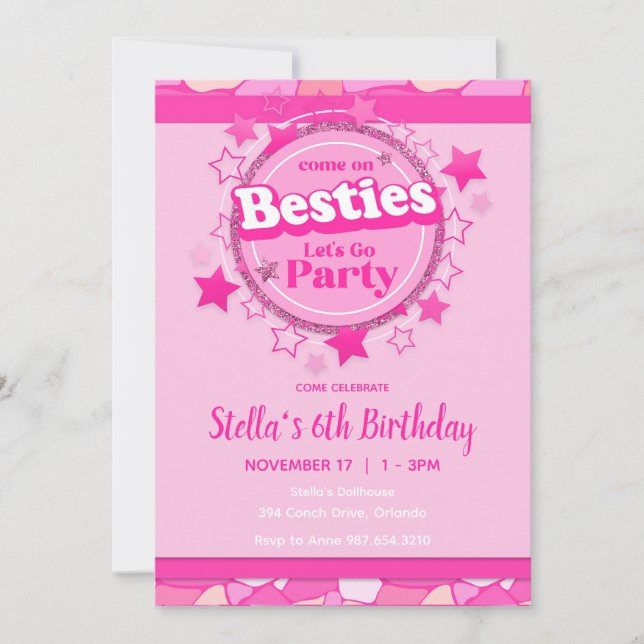 Pink Girl Birthday, Pink Besties Party Invitation (Front)