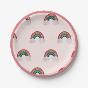 Pink Girl Birthday Rainbow Paper Plates