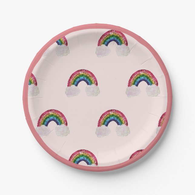 Pink Girl Birthday Rainbow  Paper Plates (Front)