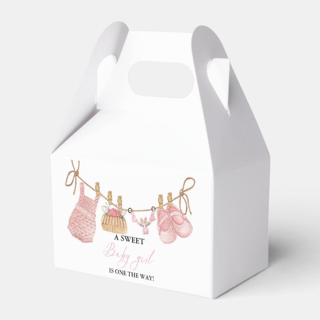 Pink Girl Bohemian Clothes Baby Shower Favor Boxes (Front Side)