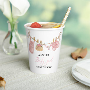 Pink Girl Bohemian Clothes Baby Shower Paper Cups